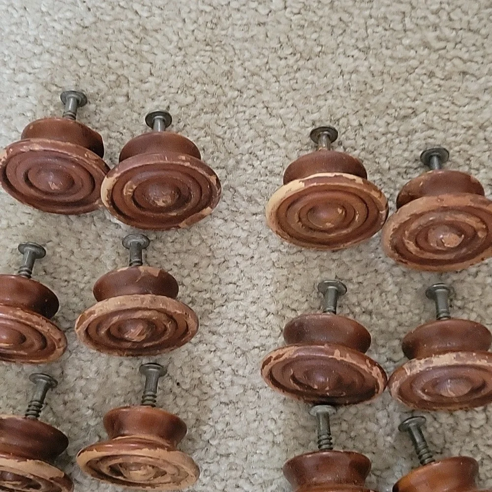Wooden Round Drawer Knobs - Brown Set, Lot Of 22